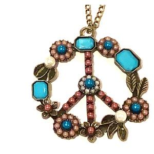 Embellished peace sign copper necklace